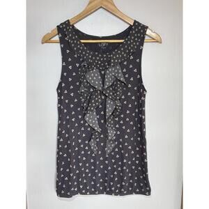 Ann Taylor LOFT Small Floral Gray Ruffled Sleeveless Top